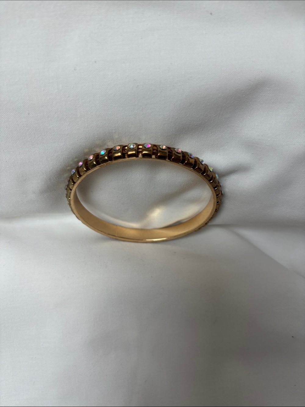 Gold-Tone Crystal Accent Bangle Bracelet - Iridescent Stones